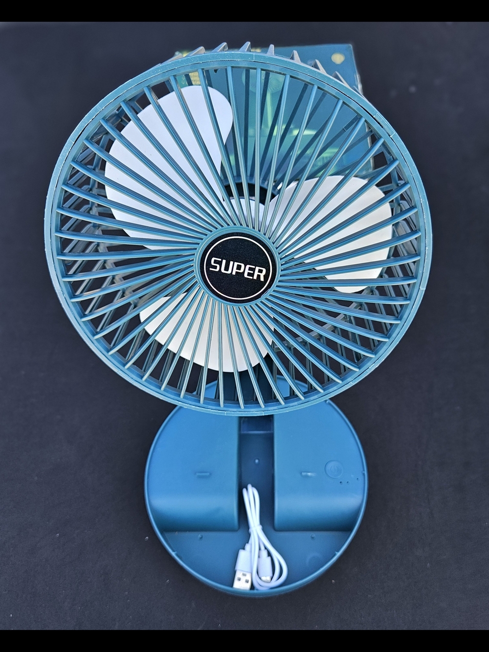 SUPER Portable USB Desk Fan in Teal Blue